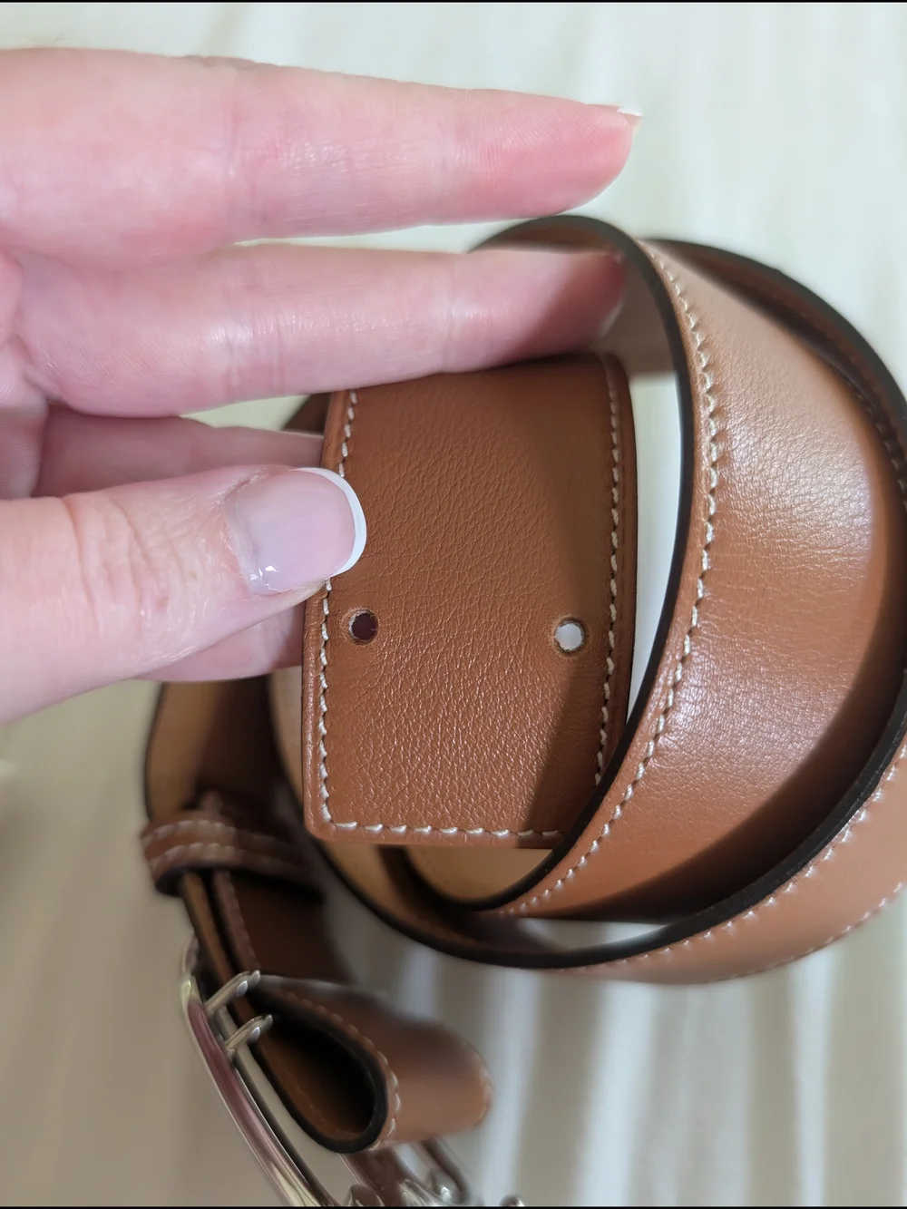 Womens Hermes Gold Leather Belt with Silver Chain Buckle